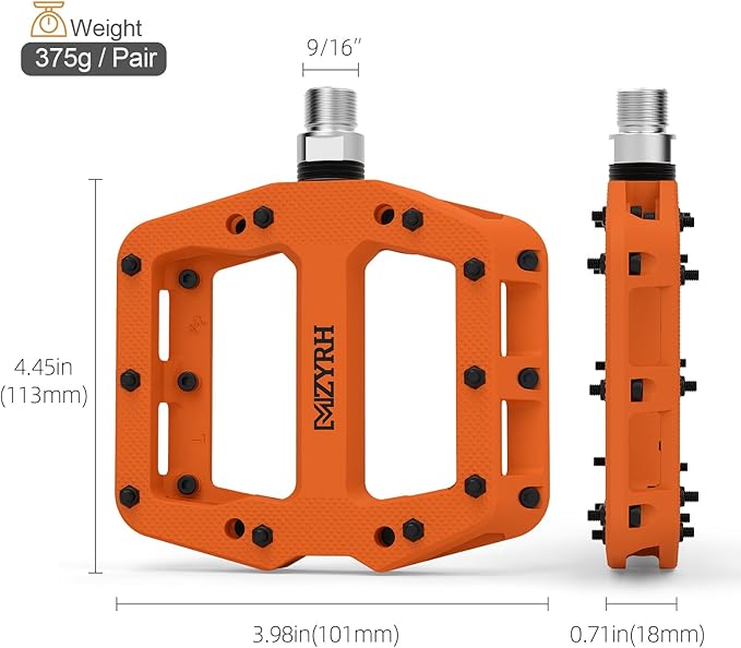 MZYRH Mountain Bike Pedals 9/16" 3 Sealed Bearings Lightweight Non-Slip Nylon Fiber Bicycle Platform Pedals for Road BMX MTB