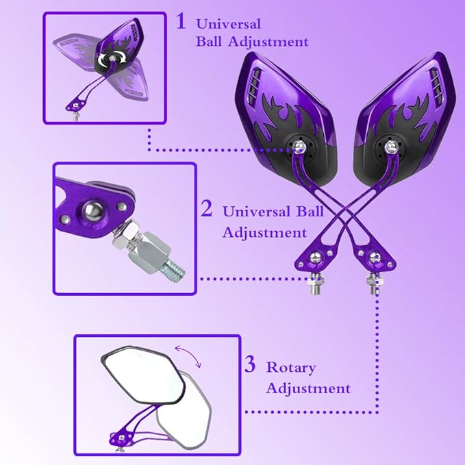 Bicycle Mirrors for Handlebars 2 Pack,Essential Electric Bike Accessory,Mirrycle Bike Mirror,Bike Mirrors for Safe Riding,Handlebar Rearview Mirror,Lowrider Bike Parts & Accessories(purple)
