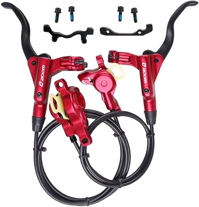 BUCKLOS MTB Hydraulic Disc Brakes Set, Mountain Bike Left Front 800mm Right Rear 1450mm Brake Aluminum Alloy Levers with Calipers PM/is Adapter Fit E-Bike(Pred Bled/Pads Included)