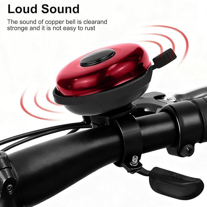 Classic Bike Bell for Adults, Aluminum Bicycle Bell, Loud Crisp Clear Sound Bicycle Horn Bike Accessories for Adult Bikes, Easy Installation, Use for Mountain Road and Commuter Safety