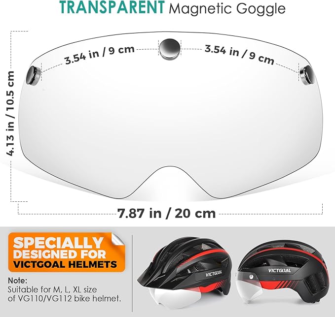 VICTGOAL Detachable Magnetic Bike Helmet Goggles Visor Especially Deisgned for VG110/VG112 Bicycle Helmet