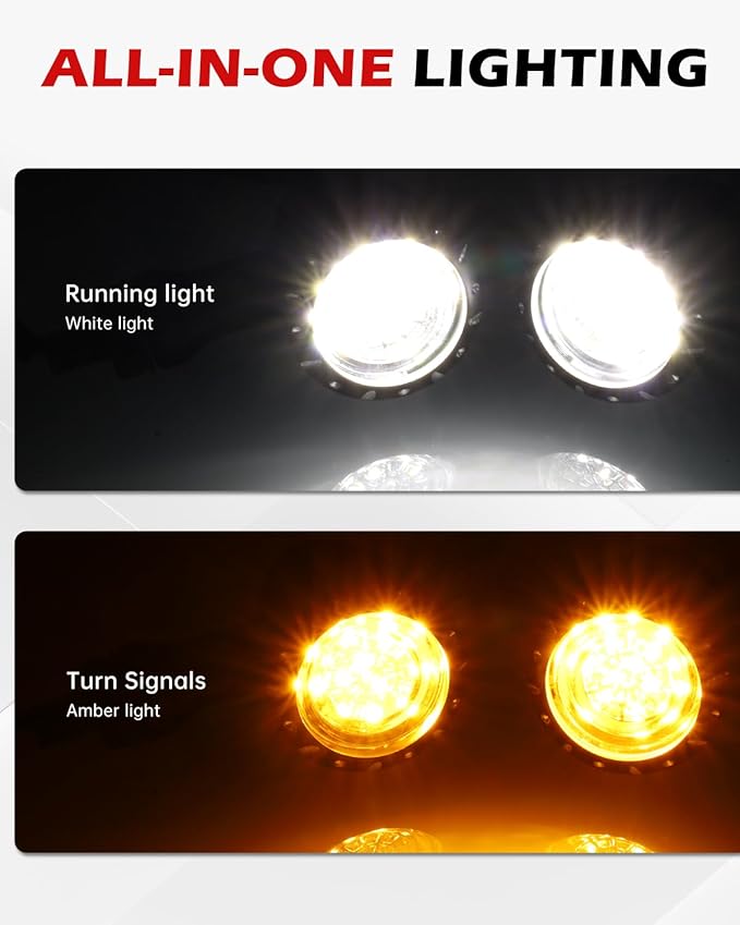 Bullet Style Motorcycle LED Turn Signals, Front Driving Light & Amber Indicator, Zinc Alloy Housing, M10 Mount Universal Fit for Cruiser Bobber Chopper Cafe Racer (Chrome-Front)