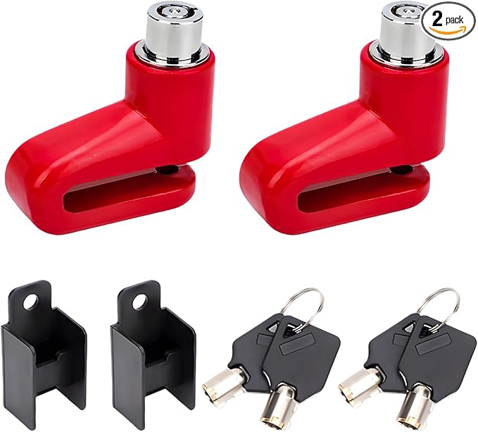 2 PCS Motorcycle Disc Brake Lock, Anti-Theft Security Wheel Disc Brake Lock with Keys, Universal Safety Disc Lock for Bikes Scooters Motorcycles, Motorcycle Accessories(Red)