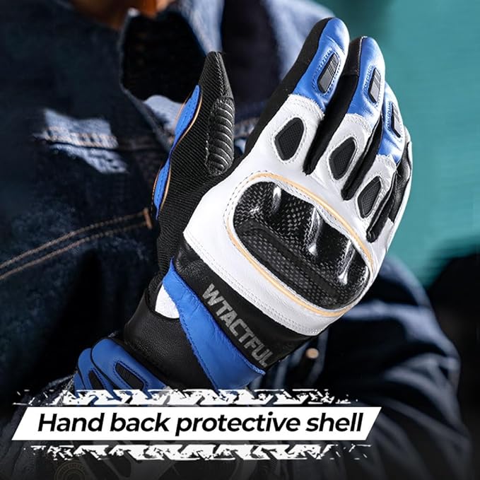 WTACTFUL Goatskin Leather Carbon Knuckle Motorcycle Gloves for Ultimate Protection and Comfort