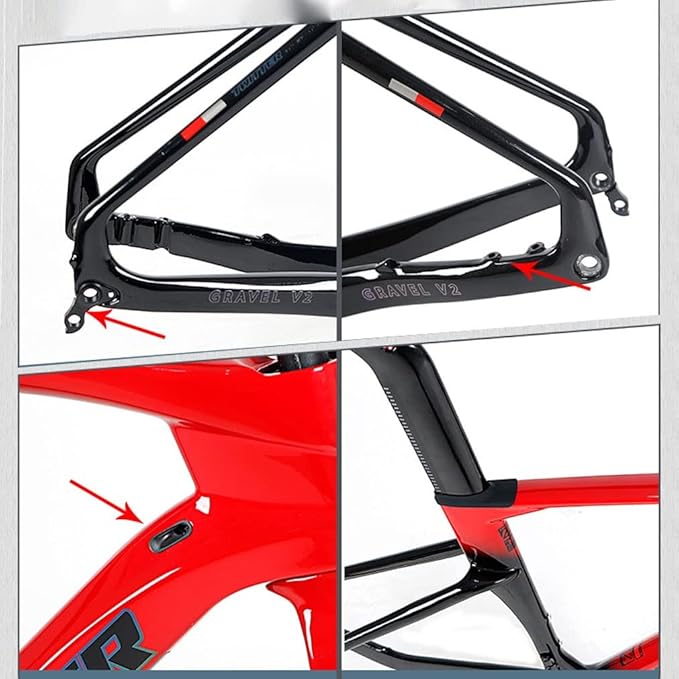 Road Bike Frameset Carbon Lightweight Climbing Cross-Country Frame 45/48/51/54cm Disc Brake Racing Frame Thru Axle 100/142mm Red(45CM)