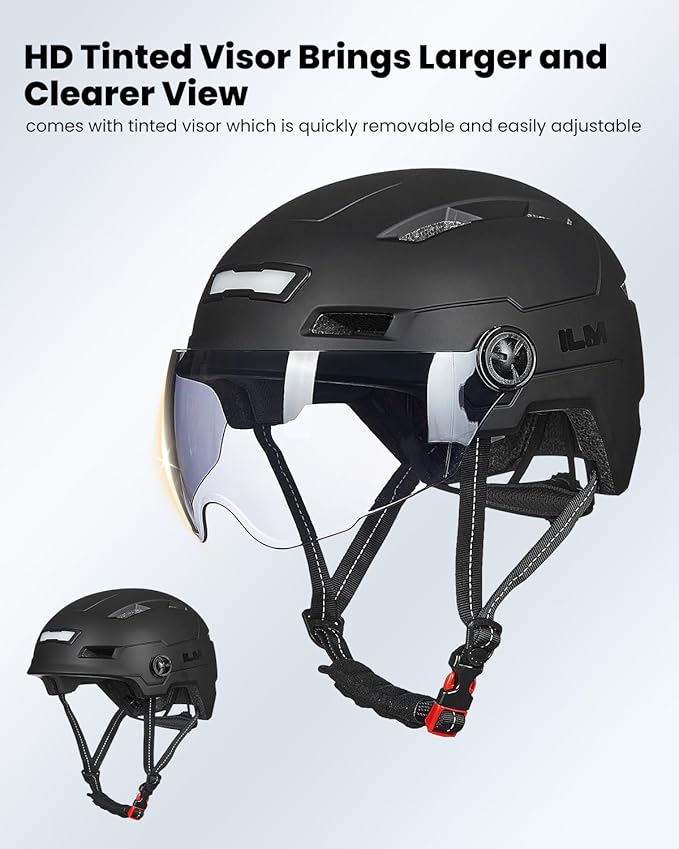 ILM Adult Bike Helmet with USB Rechargeable LED Front and Back Light Mountain&Road Bicycle Helmets for Men Women Removable Goggle Cycling Helmet E3-10L
