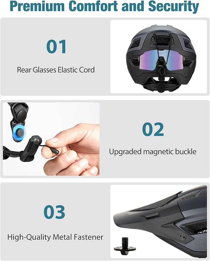 Favoto Adult Mountain Bike Helmet for Men & Women, Magnetic Buckle MTB Helmet with Removable Visor, Lightweight for Commuting & Off-Road Cycling