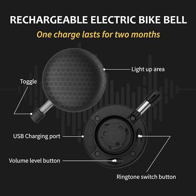 Electric Bike Bell - Rechargeable Bike Horn with 5 Loud Sounds Up to 100dB Waterproof, Electronic Bicycle Horn - Classic Bicycle Ring Bell with Light for Adult Mountain Bike Handlebars Explorer