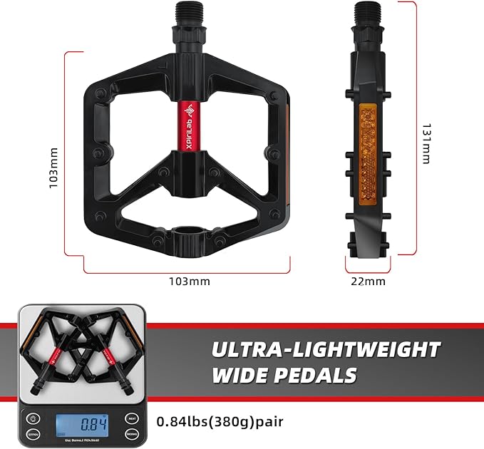 Road/MTB Bike Pedals - 9/16" Sealed Bearing Lightweight Aluminum Alloy Flat Platform Bicycle Pedals with Reflector for Road Mountain BMX MTB Bike
