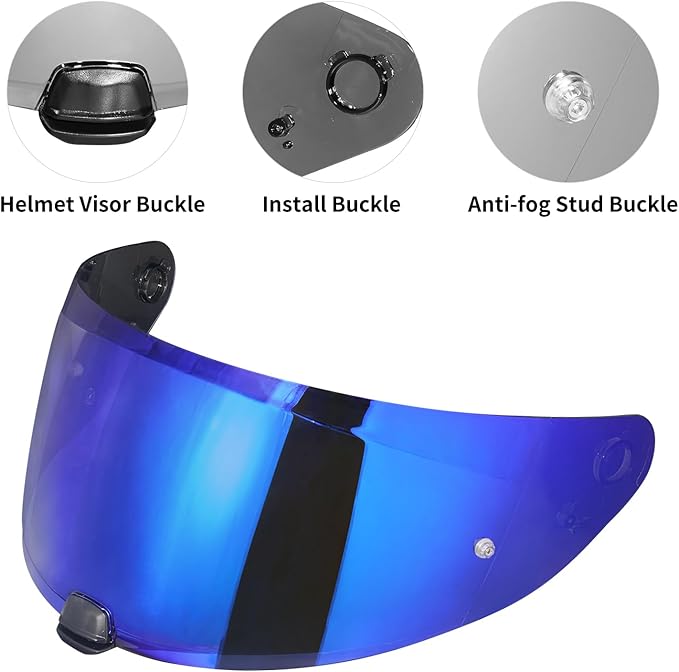 VCOROS I70 Helmet Visor Replacement Face Shield Accessories Compatible With HJ-31 i10 (Chrome Blue)