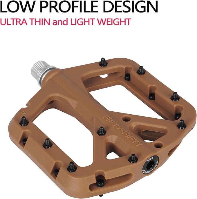 FIFTY-FIFTY Mountain Bike Pedals, Non-Slip MTB Nylon Composite, 9/16" Bicycle Pedals, Lightweight and Wide Flat Platform