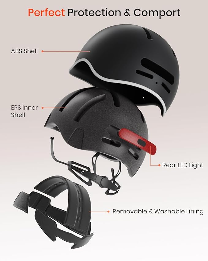 Bike Helmet for Adults with Rechargeable Rear Light, Adjustable Cycling Helmet for Men Women Youth - Safety Certified for Bicycle, Skateboard, Road Bike & Commuting