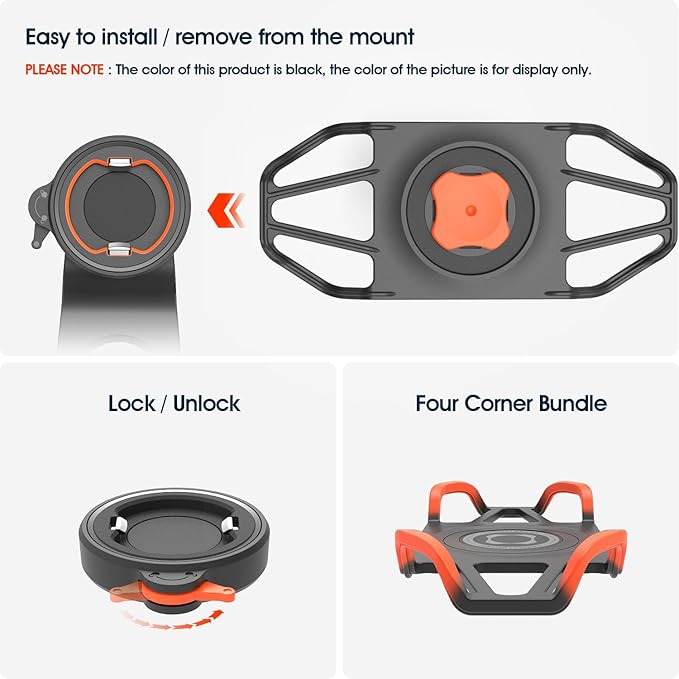 Bike Stem Phone Mount with Shockproof Silicone Grip – Quick-Lock Aluminum Out-Front Holder with Dual Safety Buckles & Elastic Strap, Fits 4.0”–6.7” Phones – Secure Fit for Road & Urban Rides