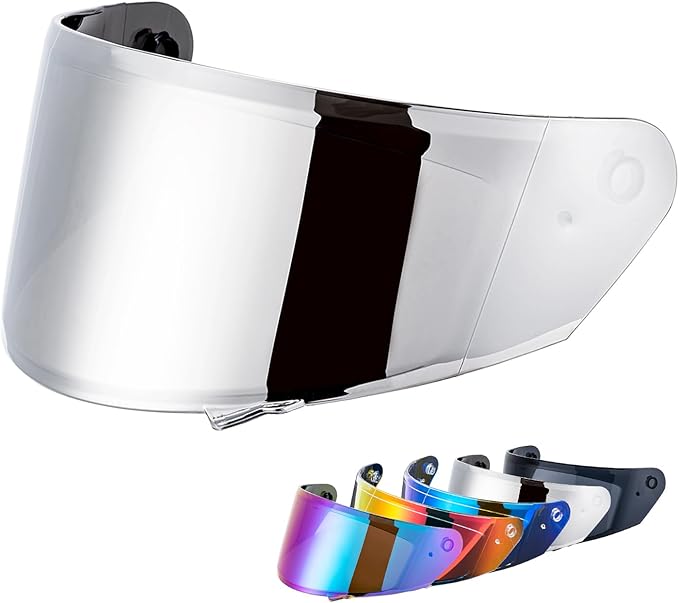 VCOROS X9 Full Face Motorcycle Helmet Replacement Shield 5Color Lens Available (Chrome Silver)