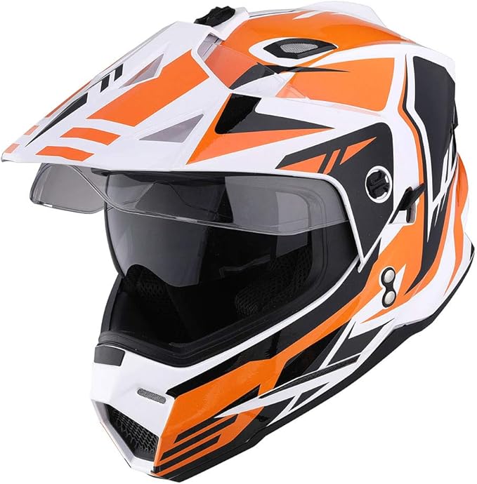 1Storm Dual Sport Motorcycle Motocross Off Road Full Face Helmet Dual Visor: HF802