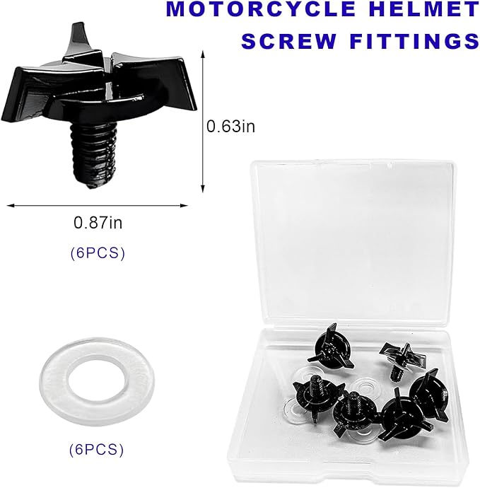 6 PCS Motorcycle Helmet Screws, Dirt Bike Helmet Visor Screws with Washers & Storage Box, Helmet Visor Fixing Bolts Kit Replacement for Motorcycles Dirt Bikes Bicycles