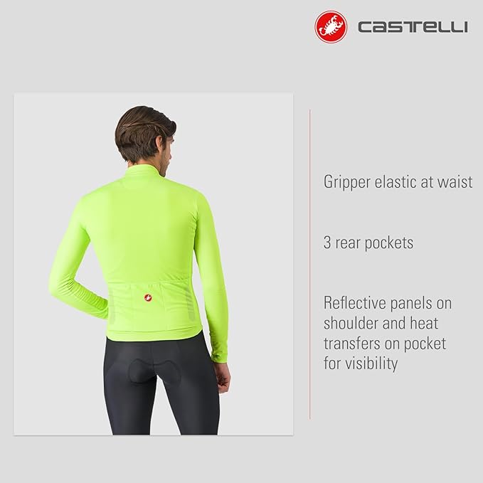 CASTELLI Men’s Puro 4 Jersey, Long Sleeve Mid-Weight Reflective Cycle Apparel for Early Morning Cool Road Cycling & Biking