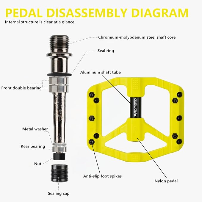 Bicycle Pedals for Mountain/Road/Folding/Touring Bikes - Nylon Body with Aluminum Alloy Sleeve, Chrome-Molybdenum Steel Axle, 3 Sealed Bearings, 9/16" Standard Thread