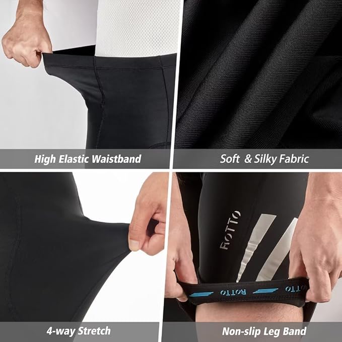 ROTTO Men's Cycling Shorts Padded Bike Shorts with Sponge & Gel Padding for Road & MTB Biking