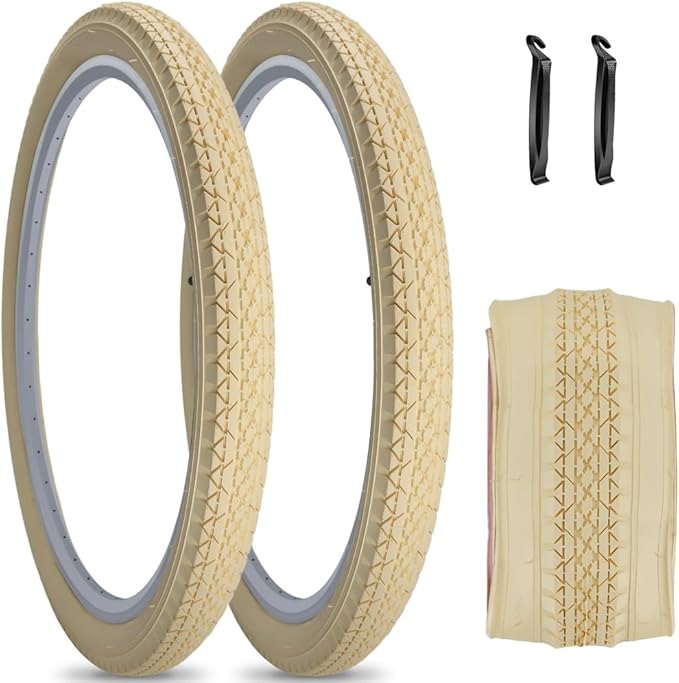 SIMEIQI 1 or 2 Pack 26"x2.125" Cruiser Beach Bike Tires Cream Color with or Without Inner Tubes 26"x1.75"/2.125" Replacement Folding Bicycle Tyres for City Commuter Urban Pavement
