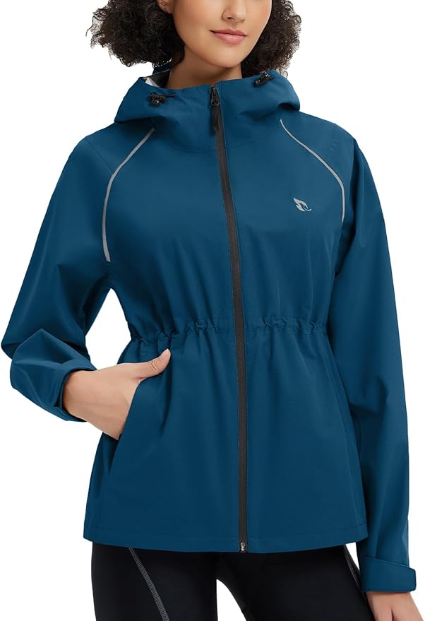 baleaf Women's Rain Jackets Waterproof Windbreaker Packable Lightweight Cycling Running Jacket Hiking Gear Reflective Hooded
