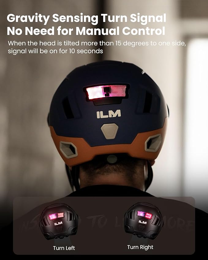 ILM Smart Adult Bike Helmet with Automatic G-Sensor Turn Signal & Brake Warning LED Light Control Road Cycling Helmet E3-12LS