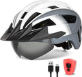 Adult Bike Helmet with Visor and Goggles for Men Women Mountain Road Bicycle Helmet Rechargeable Rear Light Cycling Helmet
