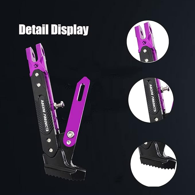 Motorcycle CNC Kickstand Adjust Tripod Holder Universal Aluminum Motor Scooter Modified Foot Side Stand Motorcycle Accessories (Purple)