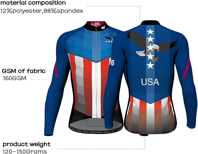 Lo.gas USA Cycling Jersey Men Short Sleeve Bike Biking Shirts American Flag Road Bicycle Clothing Full Zip with Pockets