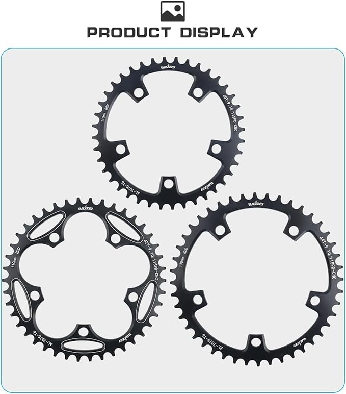 110/130 BCD Chainring 36/38/40/42/44/46/48/50/52/54/56/58/60T 5 Screws Round Narrow Wide Bicycle Chainring for 9/10/11 Speed Road Bike Folding Bicycle
