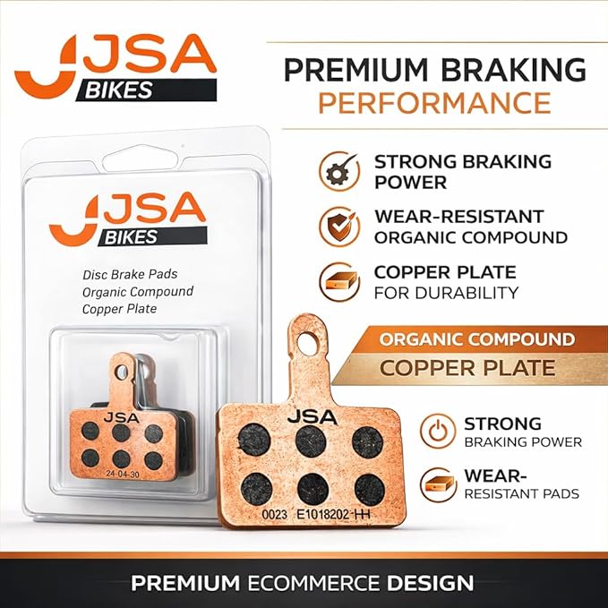 JSA Bike Disc Brake Pads Set for Scooters, Ebikes & Bicycles – Scooter Brake Pads with Organic Compound & Copper Plate for Heat Dissipation – Fits TRP, Tektro, Shimano Deore Br-M575 M525