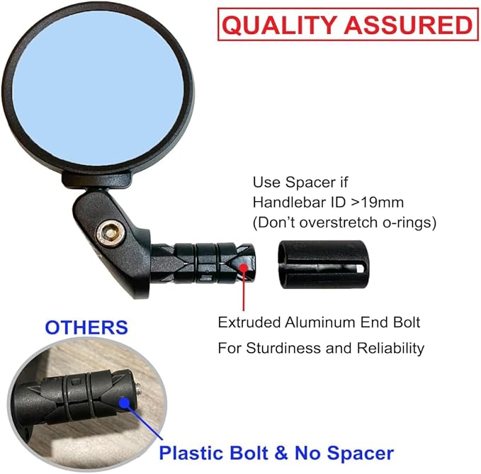 Hafny Bar End Bike Mirror, HD, Blast-Resistant, Glass Mirror, HF-MR090, HF-M951B-FR03, 2PCS (Anti-glare Blue Glass, 62mm * 2PCS)