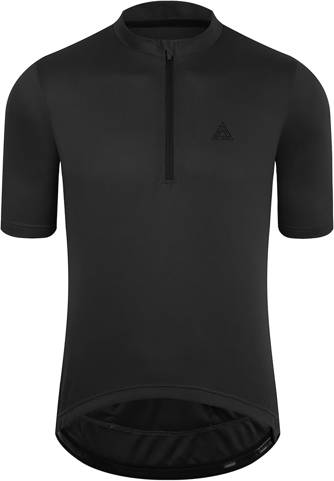 Men's Cycling Jersey Short Sleeves Bike Jersey 1/3 Zipper Solid Color Club Fit, Biking Cycling Shirt Zipper Pocket