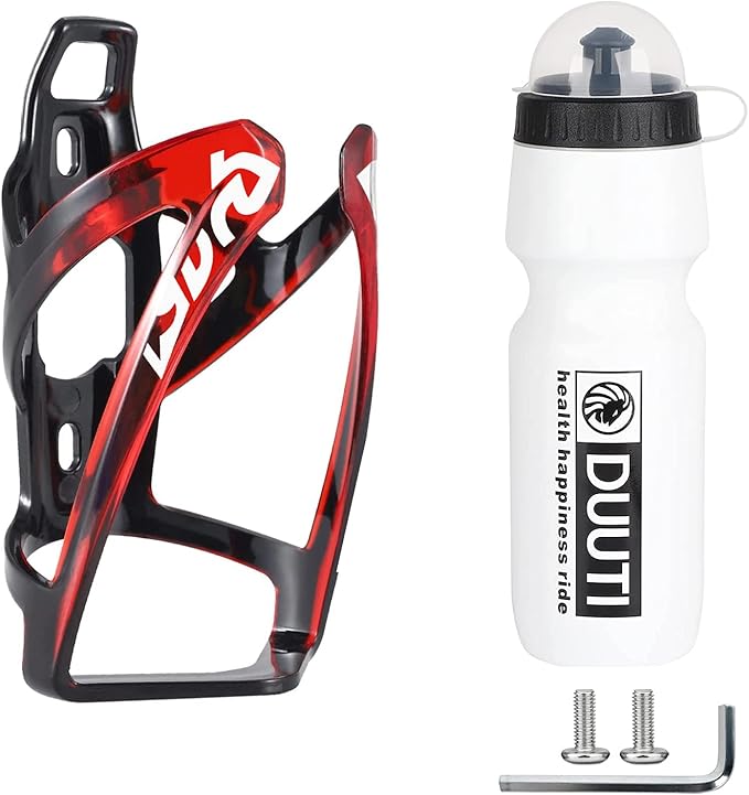 Bike Bottle Holder with BPA-Free 25oz Bike Bottle - Ultralight Plastic Cage for MTB & Roadvehicles