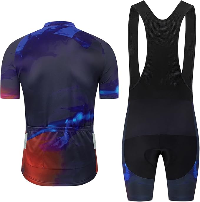 Men's Cycling Jersey Set Road Bike Shorts Sleeves Jersey Zipper Pokcet Bib Shorts with 20D Gel Pad Biking Clothing Sets