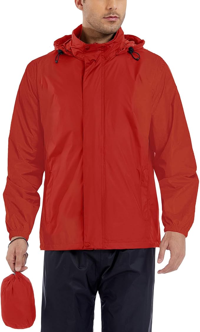 GIISAM Men’s Rain Jacket with Hood Lightweight Rain Coats Waterproof Raincoat Packable Windbreaker for Hiking Cycling