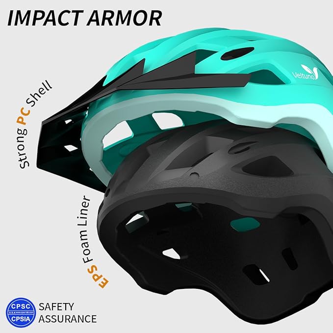 Bike Helmet for Adults, Lightweight Mountain Bicycle Helmet with USB Rechargeable LED Rear Light, Removable Sun Visor for Women, Men, Suitable for Cycling and Commuting