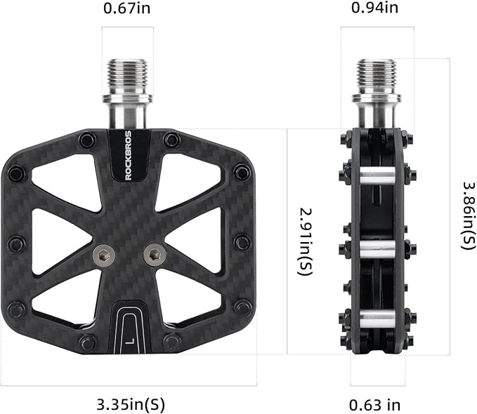 ROCKBROS Mountain Bike Pedals MTB Pedals Carbon Fiber 3 Bearing Lightweight Road Bicycle Pedals Non-Slip 9/16" Wide Flat Pedals