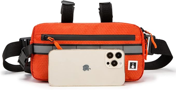 ROYALFAIR Waterproof Bike Handlebar Bag with Reflective Strips & Shoulder Strap, Bicycle Front Frame Storage Pouch for Mountain Road Cycling Commuting (Orange)
