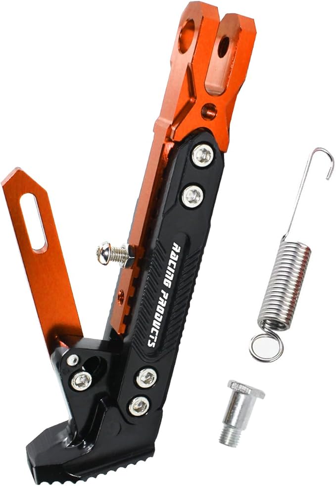 Universal Motorcycle Kickstand Accessories Motor Modified CNC Aluminum Alloy Adjustable Tripod Holder Kickstand Foot Side Support Stand Motor Scooter Motorbike Dit Pit Bike (orange)