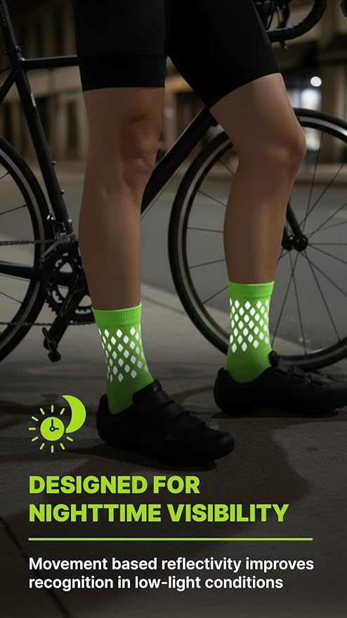 ReflecToes Reflective Socks for cycling and running - 330 Candle Power High Visibility Night Safety Gear - Biomotion Support