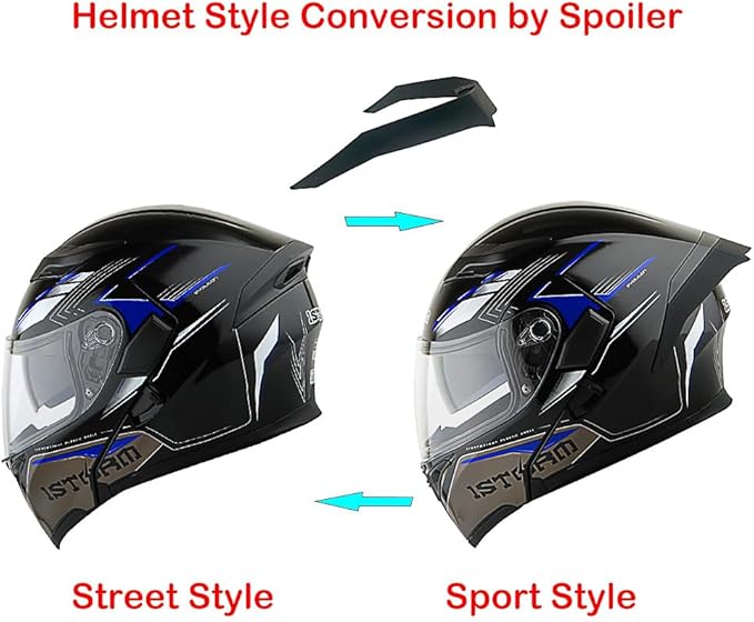 1Storm Motorcycle Modular Full Face Flip up Dual Visor Helmet + Spoiler: HB89 Storm Blue