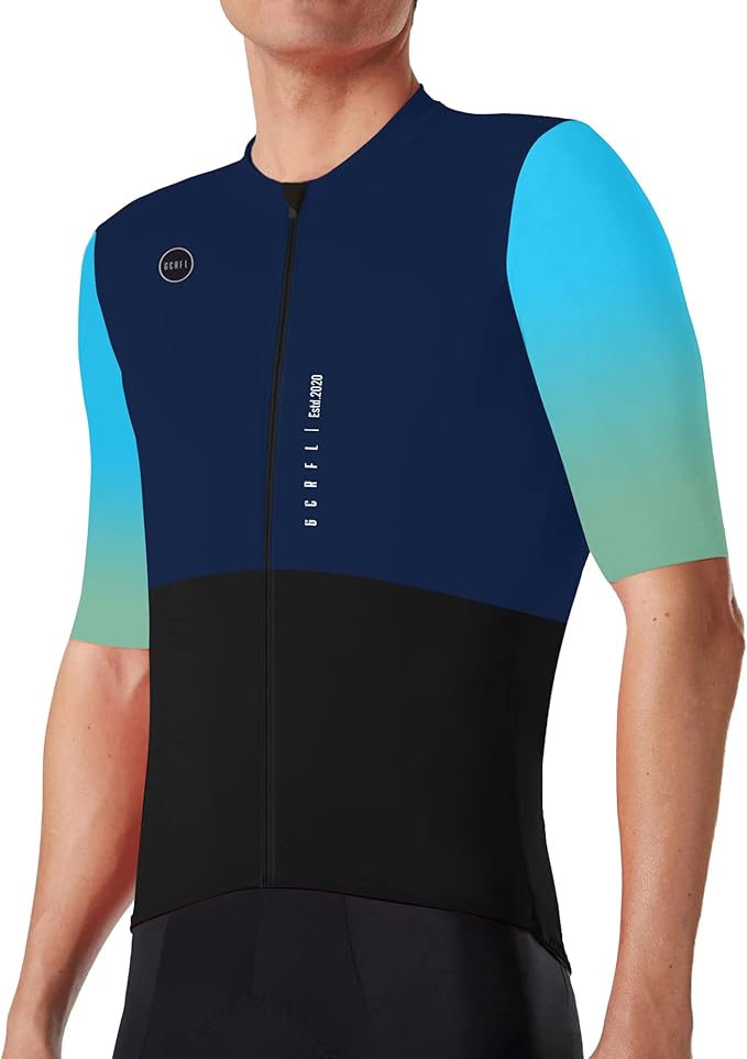 GCRFL Cycling Jersey Men Shorts Sleeves Road Bike Jersey Bicycle Tops Shirt, Zipper Pocket UPF 50+ Lightweight PRO Race Fit