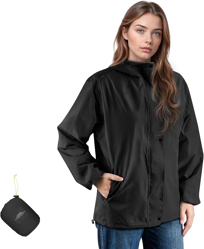 SOPPY Rain Jacket Women Waterproof Jacket With Hood Lightweight Raincoat with Pockets Windbreaker Breathable Rain Coats