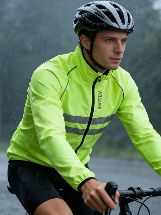 WOSAWE Men's High Visibility Cycling Wind Jacket Water Resistance Reflective Windbreaker