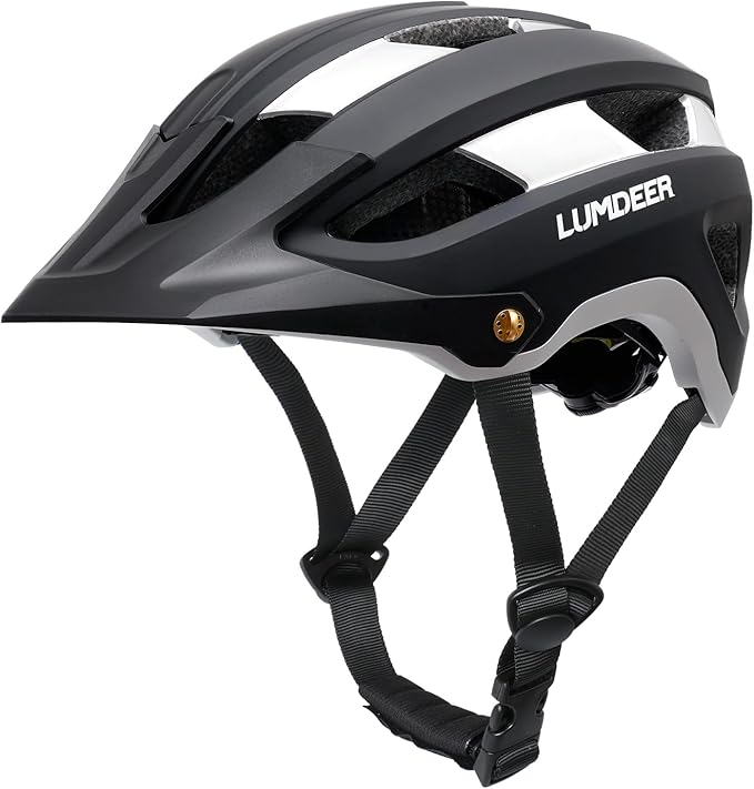 LUMDEER Bike Helmet for Adults - Mountain Bicycle Helmet with Rechargeable Light, Airflow Visor, Lightweight Ajustable Biking Helmet for Men Women