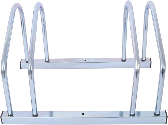 2-Bike Floor Stand, Heavy-Duty Bike Parking Rack for Garage Storage, Indoor/Outdoor Bicycle Floor Stand Fits 22–28" Wheels, Holds Tires up to 2.15", Steel Bike Organizer for Mountain & Road Bikes,Silv