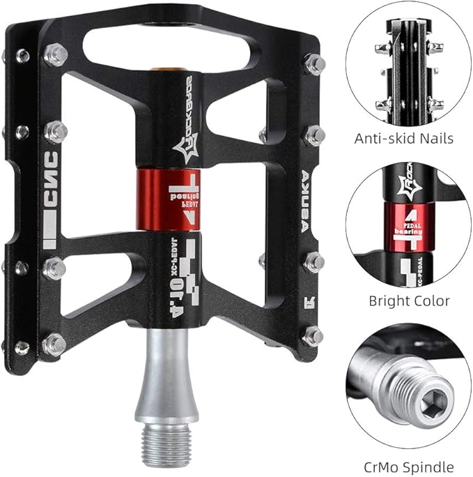 ROCKBROS 4 Bearings Mountain Bike Pedals MTB Padals Platform Flat Bike Pedals Aluminum Alloy 9/16"
