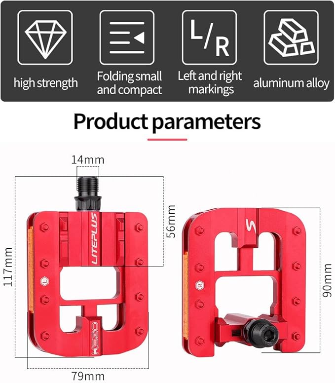 Mountain Bike Pedals- Aluminum Alloy Road Bike Pedals- Folding Mountain Bike Pedals- Anti- Skid Nails Bicycle Pedals- Universal Fit Fooker Pedals 9/16" Compatible