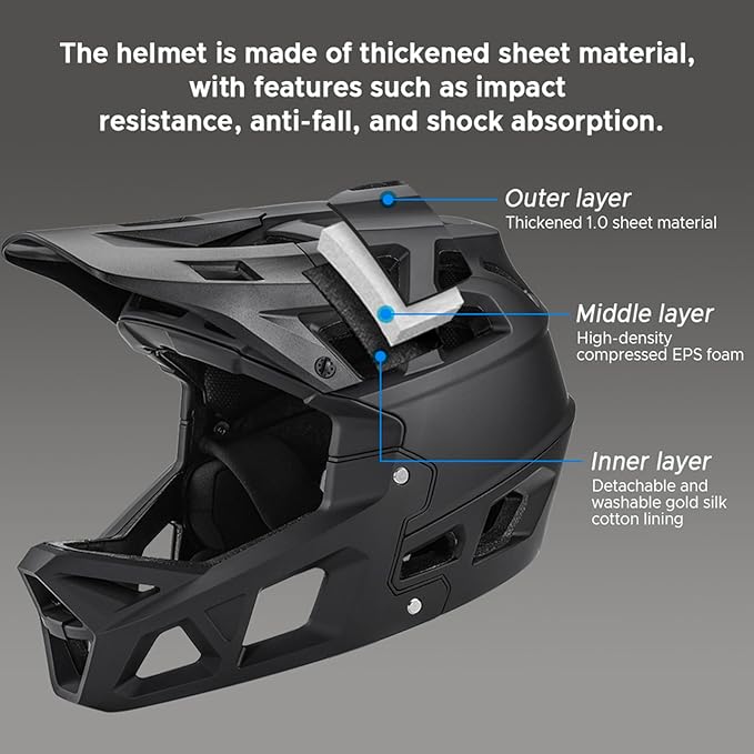 Lixada Adult Bike Helmet, Full Face Mountain Bike Helmet Lightweight Bicycle Helmet with Pads & Visor, Comfort Cycling Helmet Racing Downhill MTB Helmet for Men Women